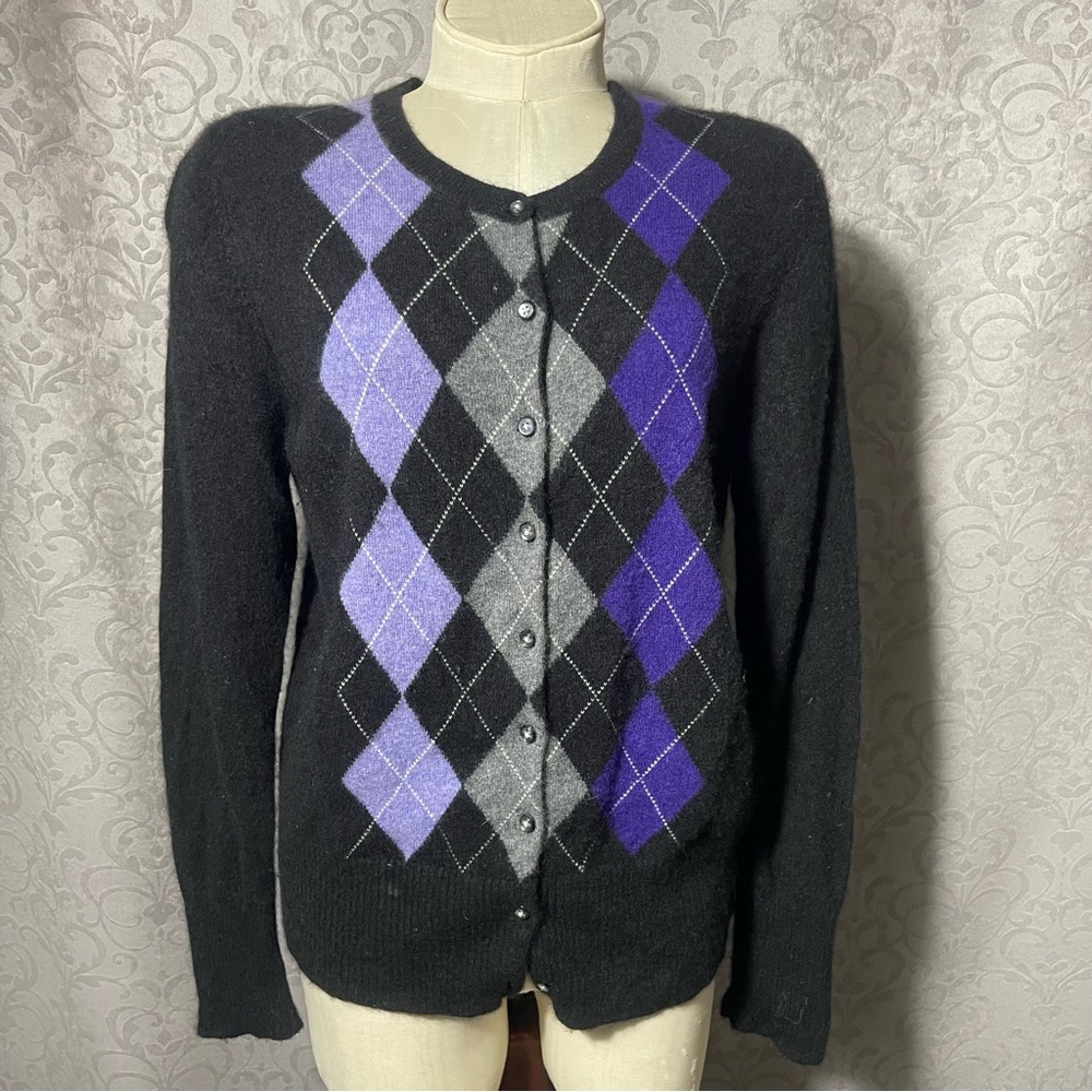 Apt 9 Cashmere Argyle Sweater
Purple Gray Black Knit Button
Cardigan Sz XL